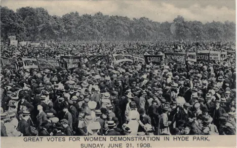 Picture of the suffragettes at the Hyde Park demonstration